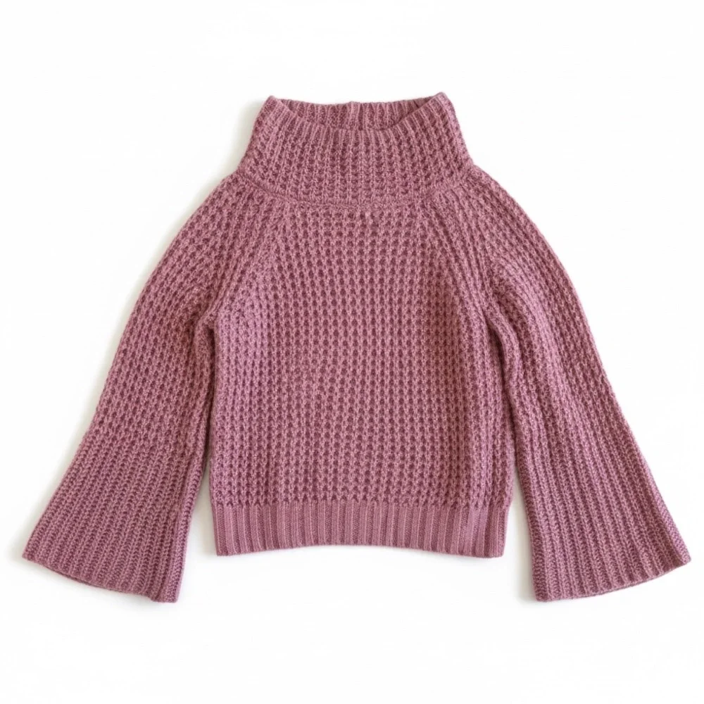 Maeve Anthropologie Waffle Knit Mock Neck Cropped Sweater Pink XS